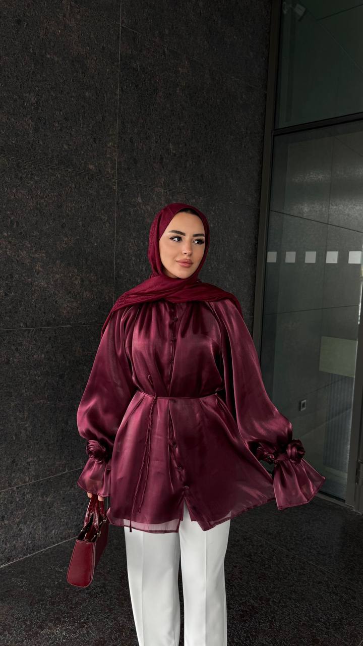 Güllü organze bluz ( bordo)