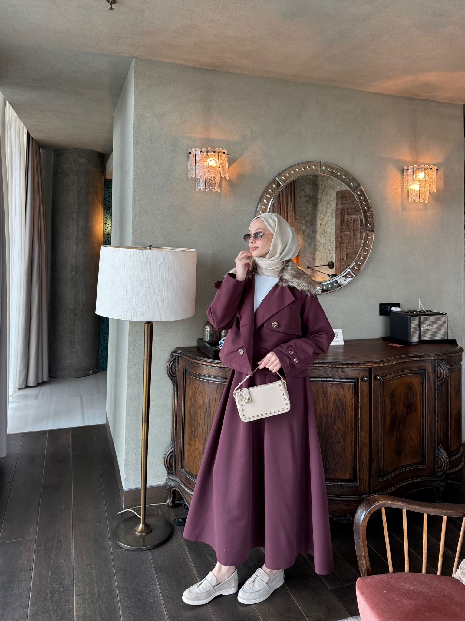 Trençkot Şık Takım(bordo)