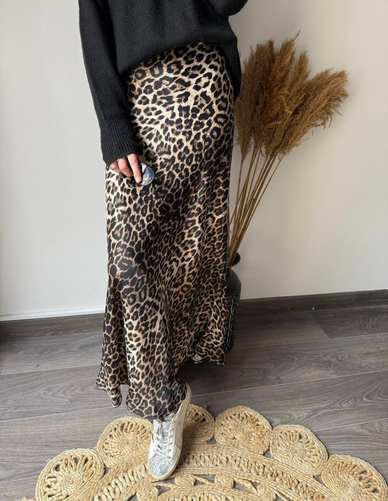 Leopar Desenli Saten Etek