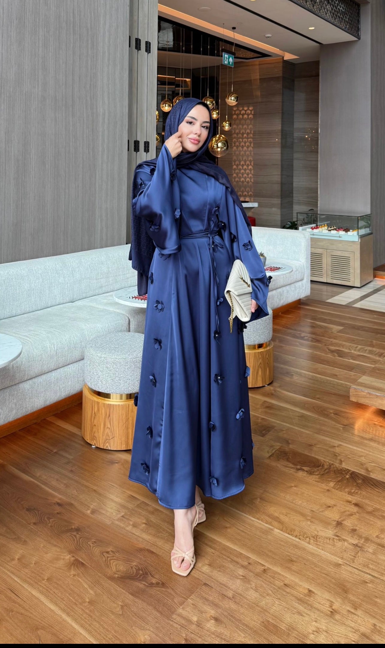 Çiçekli abaya Lacivert