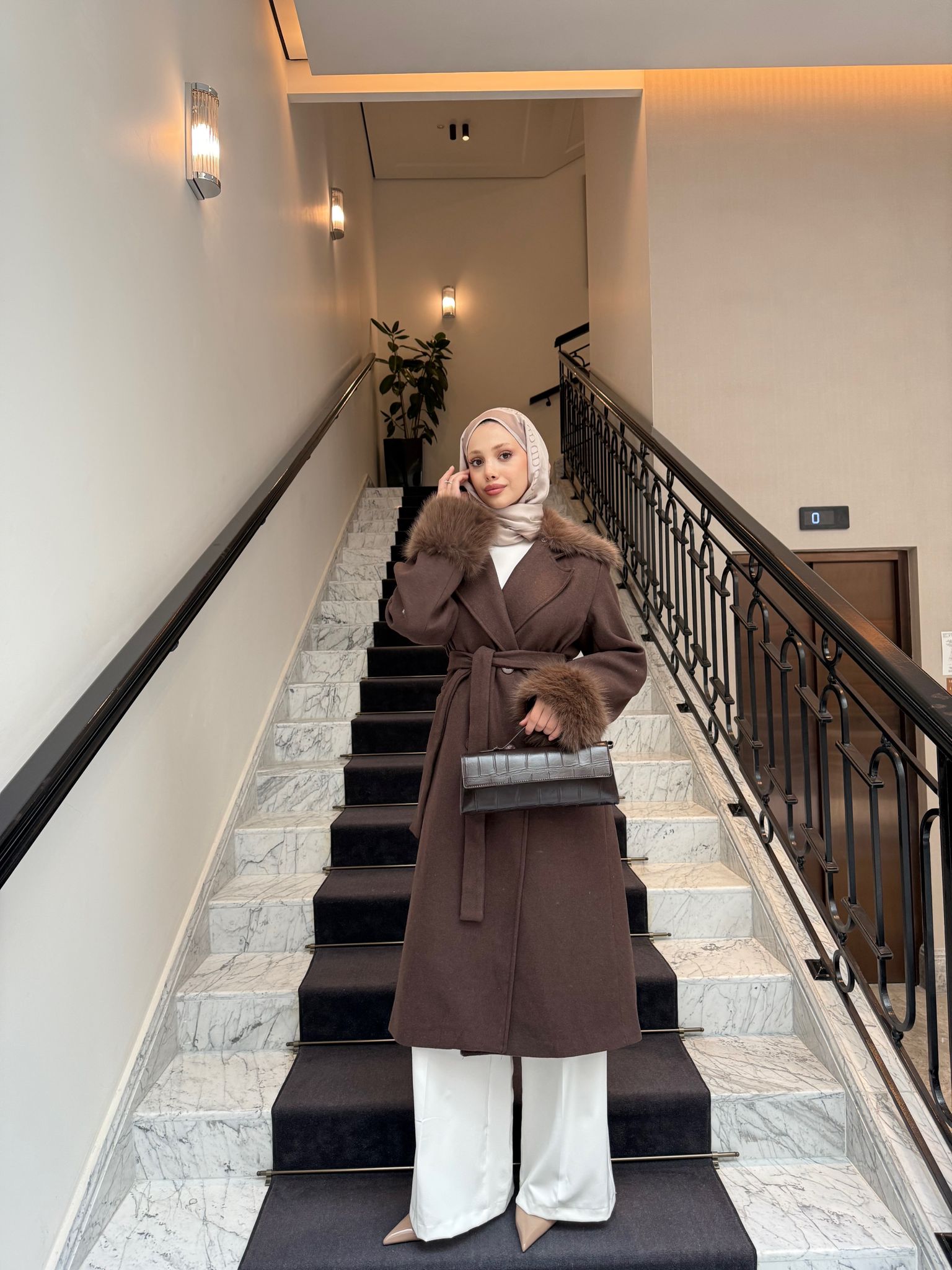 Kürklü Kaşe Kaban ( Kahve)